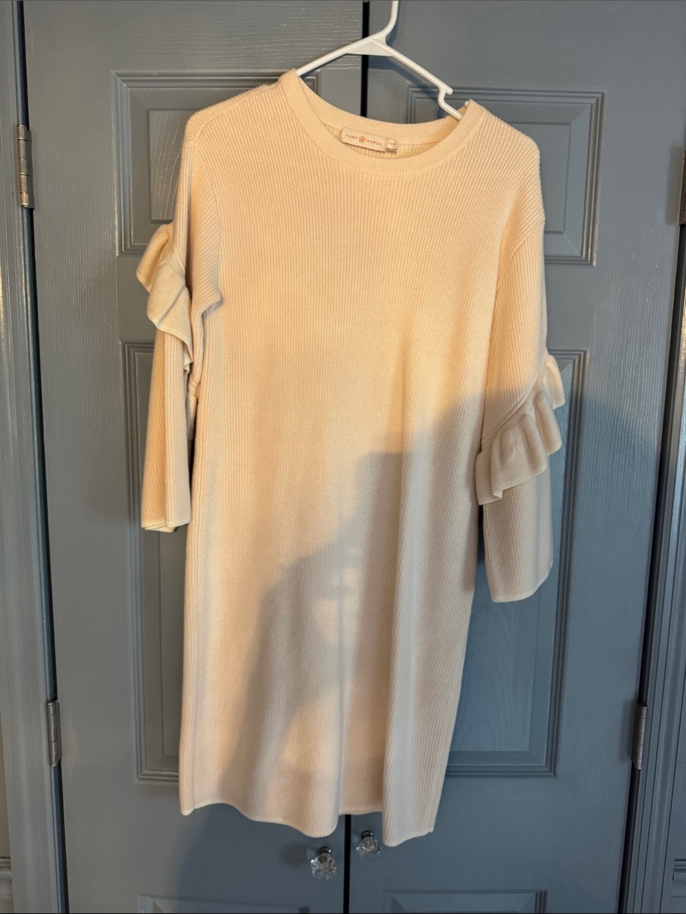 Tory Burch Cream Ruffle-Sleeve Knit Dress